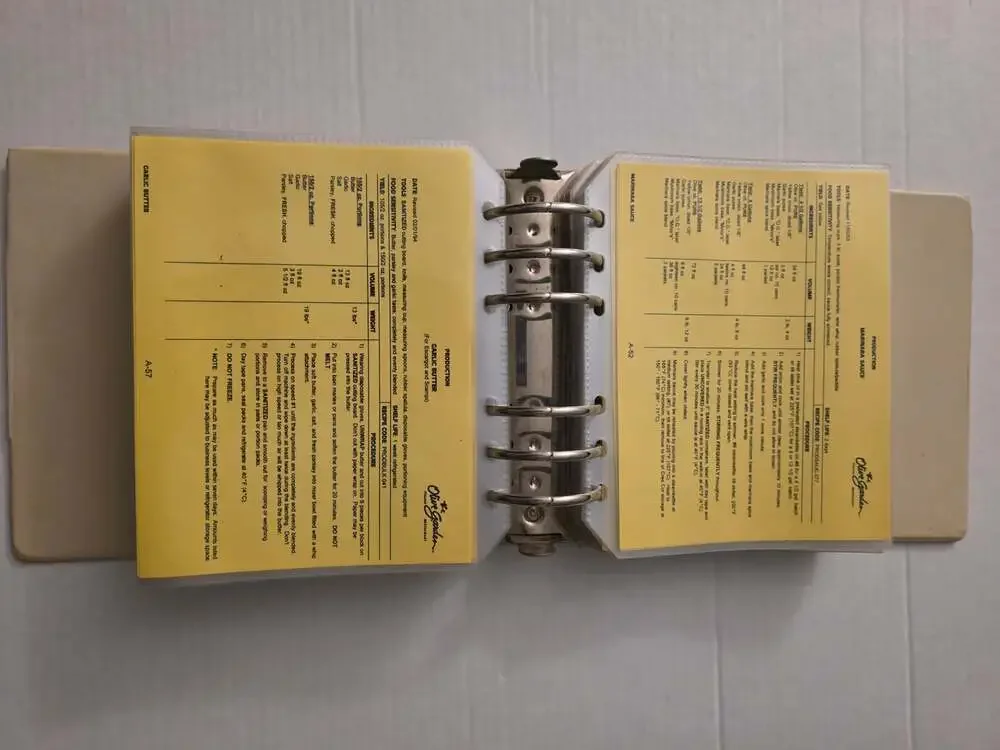The Olive Garden Office Copy Only Recipe Manual Vintage 1990s  Restaurant Binder